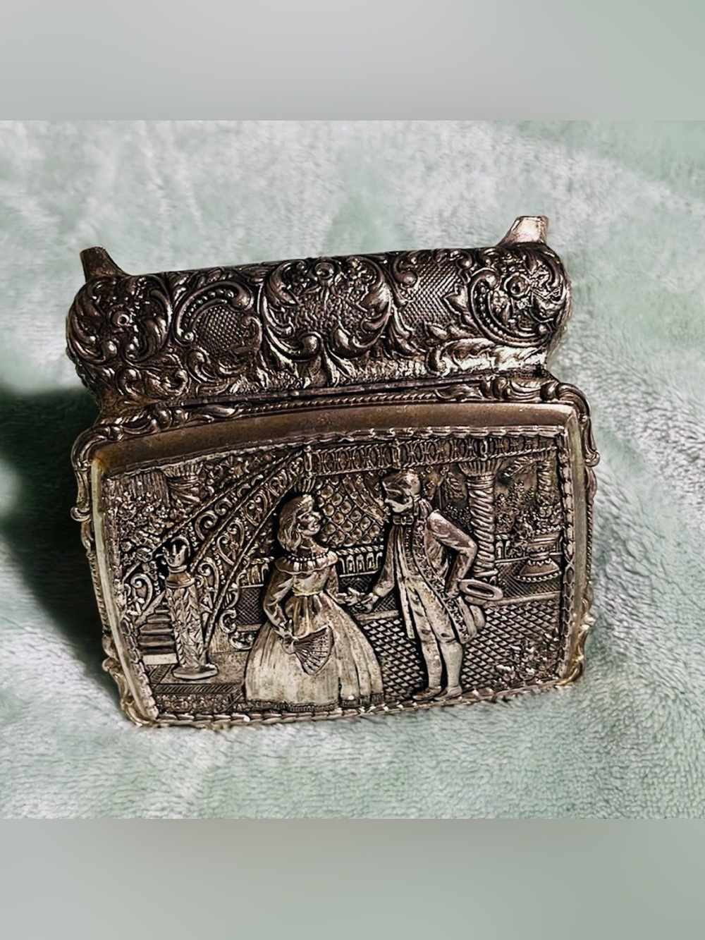 1950’s Colonial Revival Embossed Silver Plate Jewelry Box, Japan